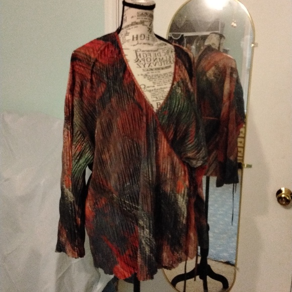 Zara Tops - Women's Zara NWOT pleated green/orange/gold wrap top Sz Small